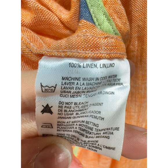 Report Collection Mens Button Down Linen Shirt Long Sleeve Stretch Size L Orange - Picture 4 of 14